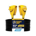 Camco 30 Amp RV Extension Cord with PowerGrip Handle, 10-Gauge, Includes Convenient Carrying Strap - 50ft