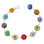 JOTW Multicolored Rainbow Style Sterling Silver 7 Inch Evil Eye Bracelet