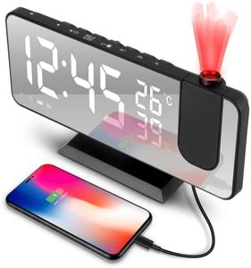 tEEZErshop Despertador Proyector Techo 180°,Despertador Digital con 4-Ajuste del Brillo, FM Radio Despertador Digital , Volumen de la Alarma Ajustable/Temperatura, Repetición/ (Puerto USB)
