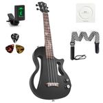 Lotkey Silent Ukulele, 23 Inch Okoume Body Electric Ukulele for Practice or Performances with AMP Output Italian Nylon String w/Tuner Strap & Full Accessories (Black)