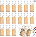 Baiyuanli 15Pcs Blank Wooden Keychains 5 * 3cm Wood Key Rings Rectangle DIY Wooden Keychains Personalized Wooden Craft Keychains Keyrings Natural Wooden Key Tags for DIY Craft Pyrography