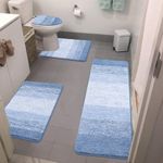 Bsmathom Bathroom Rugs Sets 4 Piece with Toilet Cover, Soft Absorbent Bath Mats Non-Slip Bathroom Mat for Bathroom Plush Shaggy Microfiber Bath Mats for Bathroom Machine Washable, Light Blue