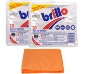 2X Brillo Soap Pads - 2X 10 Pack- Multi-Purpose Kitchen Washing Soap Pads Scourer for Pans, Pots, Cookers - with Microfibre Cloth