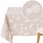 KP HOME Waterproof PVC Wipe Clean Tablecloth - Rectangle 78 X 55 in | 200 X 140 cm - Dandelion Floral Pattern Oilcloth Table Cloth - Kitchen Wipeable Plastic Table Cover in Grey Dusty Pink