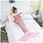 YOUCAI Mermaid Tail Blanket for Girls, Mermaid Sleeping Bag for Women Handmade Mermaid Tail Blanket Crocheted Snuggle Blanket Pink 180x90cm
