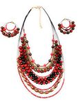 DCA Multicolor Wood Glass Necklace Set For Women (Orange-Gold)