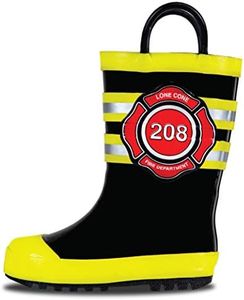 LONECONE Rain Boots Easy-On Handles in Fun Patterns Toddlers Kids, Fire Chief, Toddler 8