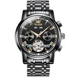 OLEVS Watch for Men Automatic Luxury Watches Self Winding Mechanical Business Stainless Steel Multi Calendar Waterproof Luminous Wrist Watches Black