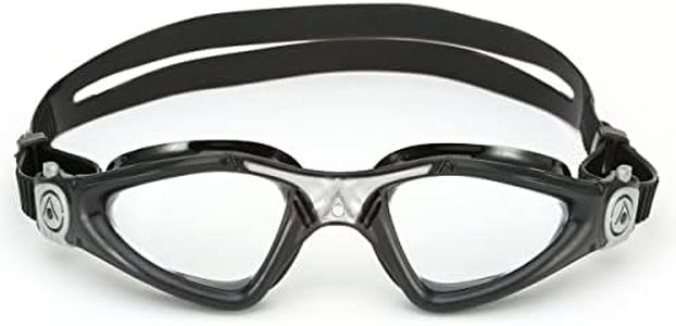 Aqua Sphere Kayenne Adult Swim Goggles - 180-Degree Distortion Free Vision, Ideal Swim Goggle for Active Pool or Open Water Swimmers | Unisex Adult, Clear Lens, Black/Silver Frame (EP2960115LC)