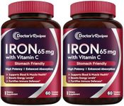 Doctor's Recipes Iron Supplement 65 mg with Vitamin C - Maximized Absorption & Stomach Friendly Iron Pills for Red Blood Cells Formation, Heart, Brain & Immunity Health - Vegan 120 Tabs (Pack of 2)