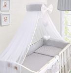Kids Bed Canopy Drape Mosquito Net with Holder to Fit Cot and Baby Crib Bed Tent for Children Baby Dome Nursery Curtains for Children Bedroom (Grey Stripes)