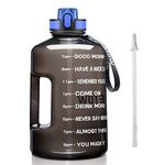 ETDW Half Gallon Water Bottle with Time Marker BPA Free, 74oz Motivational Large Water Jug Leak Proof Huge Water Container with Handle for Gym Camping Sports BLACK