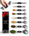 Magnetic Measuring Spoons Set with Leveler - 8-Piece Heavy Duty Metal, Dual Sided, Stackable, BPA Free, Stainless Steel Measuring Spoons for Dry and Liquid Ingredient - Fits in Spice Jars