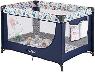 Pamo Babe Travel Foldable Portable Bassinet Baby Infant Comfortable Play Yard Crib Cot with Soft Mattress, Breathable Mesh Walls, and Carry Bag, Blue