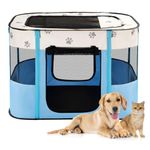 Avont Portable Dog Cat Playpen, Foldable Pop Up Pet Play Pen Travel Crate with Floor and Mesh Door Top for Indoor Outdoor Collapsible Tent Cage -S, Blue