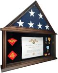 MedalAwardsRack Large Military Shadow Box Display Case for Funeral Burial Flag, American Veterans Fits Folded 5x9.5’ Flag, Certificate, Medal, Pins, Patches. Glass and New Zealand Pine Frame. (Walnut)