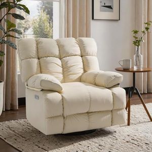 Ceruvia Oversized Power Recliner Chair with Swivel & Rocker, White