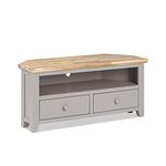 Florence Truffle corner TV unit with 2 drawers. Quality corner TV cabinet with shelf and cabel access. FULLY ASSEMBLED