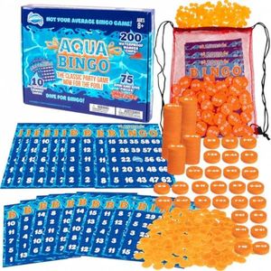 Aqua Pool Bingo Diving Game for Adults & Kids- Swim for & Call 75 Sinking Numbers, Fill Your Card To Win- Includes 200 Marker Chips, 10 Waterproof Play Cards, Summer BBQ Fun, Beach Party Activity Toy