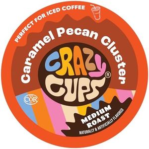 Crazy Cups Single Serve Flavored Hot or Iced Medium Roast Coffee for Keurig K Cups Machines in Recyclable Pods, Caramel Pecan Cluster, 22 Count (Pack of 1)