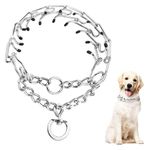 MUNSKT Metal Choke Chain for Dog, Adjustable Durable Thick Prong Collars, Personalised Silver Dogs Anti Bark Collars for Large Medium Small Dogs Pets Outdoor Training (Silvery, S)