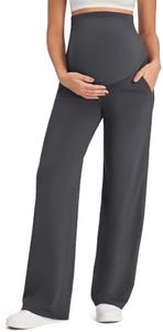 G4Free Pregnancy Pants for Women Maternity Outfits Dress Work Pants Stretchy High Waist Yoga Pants with Pockets Winter Wide Leg Trousers (Dark Gray,M,Regular)