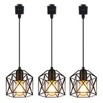 SKIVTGLAMP 3-Pack L-Type Track Lighting Pendants Chandelier Decorative Iron Square Bulb Cage Pendant Light Industrial Factory Lightolier Compatible Track Pendant Light Customizable Bulb Not Included