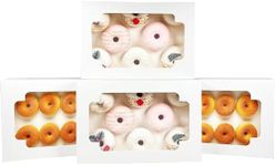 qiqee Auto-pop up White Cookie Box with Window 12x8x2.5 inch 18 Packs Two Uses One Second Folding Pastry Biscuit Bakery Box for Packaging