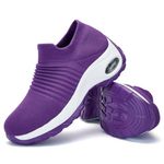 Women's Walking Shoes Sock Sneakers - Mesh Slip On Air Cushion Lady Girls Modern Jazz Dance Easy Shoes Platform Loafers, Pure Purple, 5.5