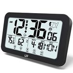 Atomic Clock with Backlight, Atomic Alarm Clock with Indoor Temperature and Humidity, Battery Operated, USB Charger, Wall Clock or Desk Clock for Bedroom, Living Room, Office