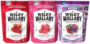 Wiley Wallaby Licorice 10 Ounce Classic Red, Watermelon, & Blasted Berry Gourmet Australian Style Soft & Chewy Licorice Candy Variety Pack Twists, 3 Pack