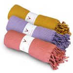 PATVY Bath Towels - 100% Cotton Waffle Weave Large Size Towels (75 x 150cm) - Quick Absorption &Faster Drying Bath Towel for Women & Men (Pack of 3, Lilac & Brick & Mustard Yellow)