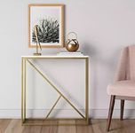 ANISHWAR Engineered Wood Console Table | End Table Side Table for Living Room Hall Bedroom Office | Multipurpose Table for Home Decor (Color: White Plank & Golden Frame)