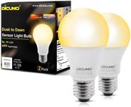DiCUNO Dusk to Dawn LED Outdoor Light Bulbs, Automatic On/Off Light Sensor Bulb, 9W(60W Equivalent), 2700K Warm White, 800LM, A19 E26 Light Bulbs for Front Door, Porch, Garage, Yard, Pack of 2