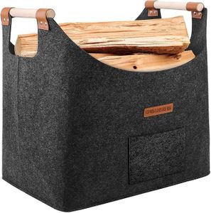XL 4MM Felt Firewood Carrier | Log Carrier for Firewood | Wood Container with Extra Thick Felt Foldable & Reinforced Handle | Storage Basket for Shopping, Firewood, Logs, Newspaper (DARK GRAY)