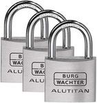 Burg-Wächter Alutitan Trio 770 40 SB Padlocks with Keys, Keyed Alike Padlock, 6.5 mm Shackle Thickness, Rustproof Interior, 4 Keys, Set of 3