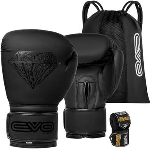 EVO Maya Hide Leather Pro GEL Boxing Gloves For MMA Punch Bag Sparring Muay Thai KickBoxing Fighting Training Glove with FREE Boxing Hand Wraps (Black Diamond Matt, 14 OZ)