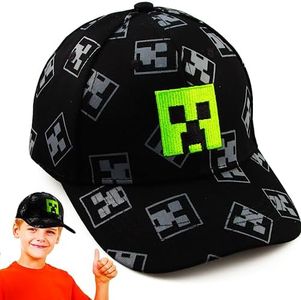 Cartoon Design Baseball Cap, Adjustable Baseball Cap, Sun Hat, Miner Outdoor Sports Casual Baseball Cap, Creeper Baseball Cap Children, Black and Pixelated Green Grid Sun Hat Baseball Cap, Hei, L