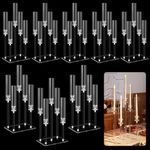 Hushee 8 Pcs Acrylic Candelabra Centerpieces 5 Arm Clear Candelabra Candle Holder Crystal Taper Candlestick with Rectangular Base Party Table Decoration Fit 0.87'' LED Candle (Transparent)