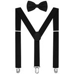 HABIBEE Solid Color Mens Suspender Y Shape with Strong Clips Adjustable Braces, Black, One Size