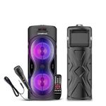 Krisons Buddy Double Woofer 40W Multi-Media Bluetooth Party Speaker with Wired Mic for Karaoke,2400 MAH Battery, Digital Display,RGB Lights, USB, SD Card, FM Radio,Auto TWS Function & Remote