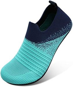 Scurtain Unisex Adults Rubber Sole Slippers, Light Blue/Navy, 6-7 Women/4.5-5.5 Men