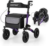 COSTWAY Folding Rollator, Height Adjustable Rolling Walker with Seat and 9" All Terrain Pneumatic Tires, Lightweight Walking Aid Frame for for Elderly & Disabled, 140 KG Weight Capacity (Purple)