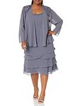 S.L. Fashions Women's Plus Size Embellished Tiered Jacket Dress, Steel Tier, 22 Plus