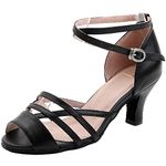 Honeystore Women's Cross Ankle-Strap Ballroom Dance Leather Open-Toe Shoes Party Black 8 B(M) US