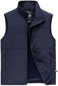 Flygo mens Casual Outdoor Lightweight Quick Dry Safari Travel Fishing Vest Utility Pockets, Navy, Medium