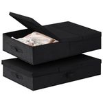 2 Pack Underbed Storage, Large Under Bed Storage Box with Lid, Foldable Stackable Under Bed Clothes Storage Drawer Organiser Bin for Clothes Blankets Pillows Quilts, Black