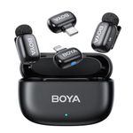 BOYA mini Microphone Wireless for iPhone, Andriod, 5g Ultralight, Wireless Lavalier Microphone, AI Voice Changer, AI Noise Reduction, Lapel Phone Mic, 30h Use, Clip on Mic with USB-C/Lightning