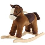 Rock My Baby Rocking Horse, Grey Wooden Horse with Sound Effects,Ride-on Toy,Balance Toy (Dark brown)