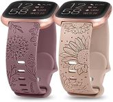 Minyee 2 Packs Floral Engraved Band Compatible with Fitbit Versa 2/Fitbit Versa/Versa Lite Bands Women, Cute Soft Silicone Sunflower Dandelion Sport Designer Fancy Summer Strap for Versa 2 Smart Watch